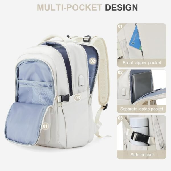 suwasp Large Travel Backpack for Women Men Airline Approved Carry On Personal Item Backpack Bag Frontier Airlines Personal Item Bag Flight Approved Luggage Backpack - White - Image 3
