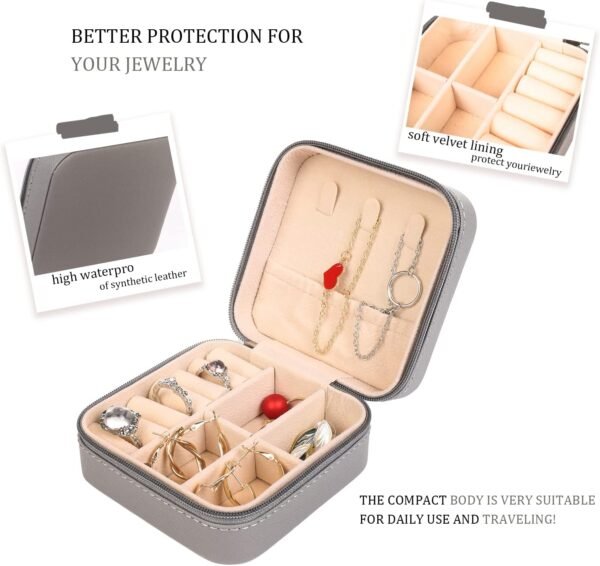 KElofoN Travel jewelry Organizer Travel jewelry case Travel Jewelry box Small Jewelry Organizer Box for Girls Women (1, Full grey) - Image 5