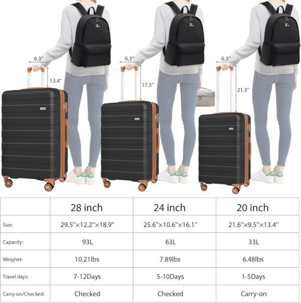 Zebra Light Weight Hardside Expandable Luggage Spinner Wheels Suitcase W/TSA Lock, Apricot Black, 5 Piece Set - Image 5