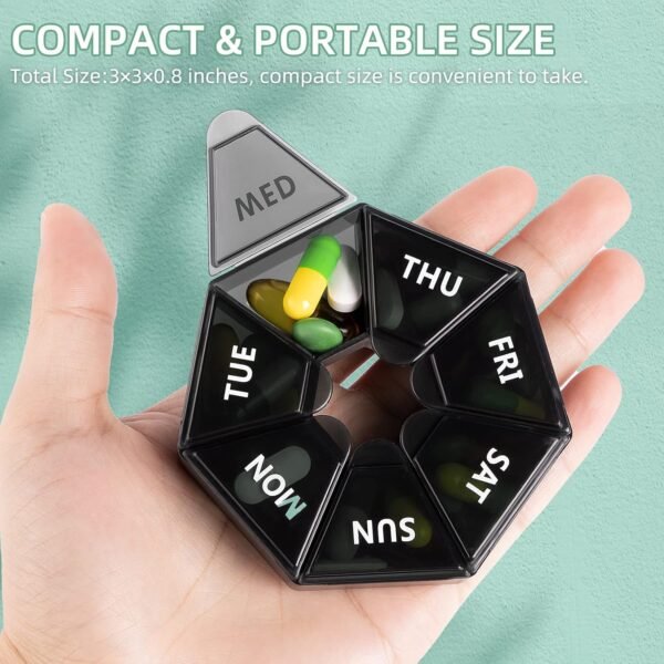 Gelibo,Weekly Pill Organizer, 2 Pack Portable Travel Pill Box Dispenser Medicine case 6 Colors (Seven Day) New Edition for Vitamin/Fish Oil/Pills/Supplements-Arthritis Friendly (Black) - Image 6