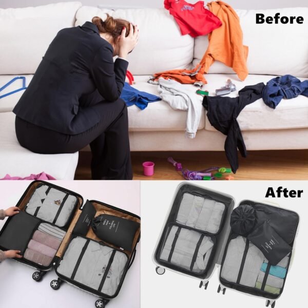6 Set Packing Cubes Laundry Pouch, Travel Storage Bag Organizers, Travel Luggage Organizer Pouch, Travel Cubes Foldable Suitcase Organizer, Electronics Bag for Travel Backpack Clothes (Black) - Image 4