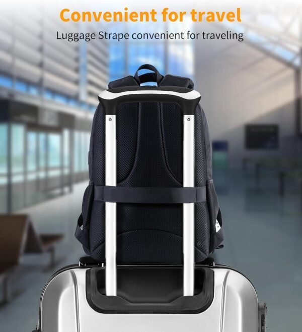 Zecti Black Travel Laptop Backpack for Men Women Durable Carry on Backpack for Work, Travel, College Backpack with USB Charging Hole, Water Resistant, Large Capacity - Image 6