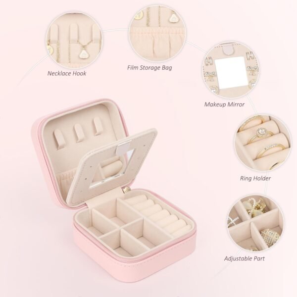 2024 Gifts for Her - Travel Jewelry Case, Small Travel Jewelry Organizer Box, Personalized Initial Pink Travel Jewelry Box Gifts for Women Teens Girls - Image 4