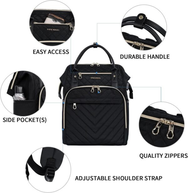 KROSER Laptop Backpack 17" Stylish Backpack Water Repellent College Casual Daypack with USB Port Travel Business Work Bag for Men/Women-Quilted - Image 6