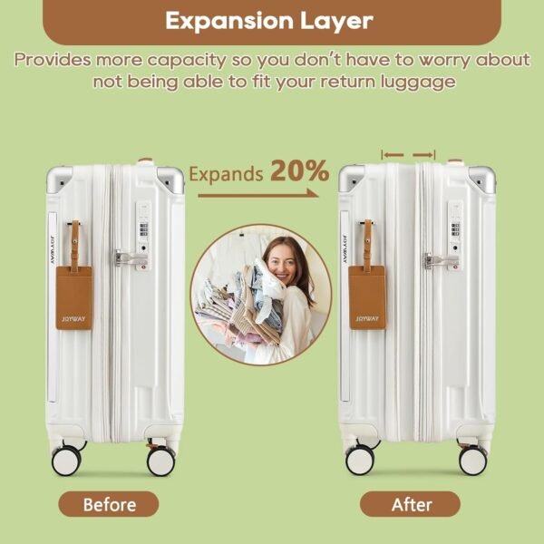 Joyway Carry On Luggage, Expandable Suitcase with Smart Luggage Cup Holder and USB Port, 20 IN Hardside Luggage with TSA Lock Spinner Double Wheels, White - Image 3