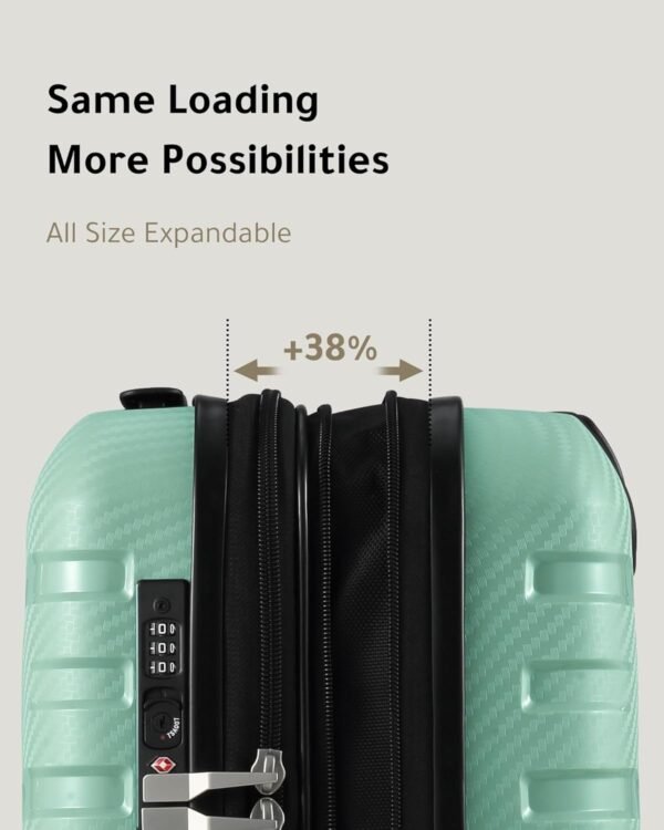 LUGGEX 22x14x9 Carry On Luggage with Wheels - 20 Inch PP Expandable Luggage Lightweight - High Rebound Toughness & Anti-Explosion Zipper (Green Suitcase) - Image 4