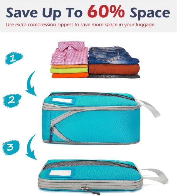 4/6 Set Compression Packing Cubes with lable for Travel, Expandable Packing Organizers, Carry On Luggage Suitcase Organizer Bags - Image 3