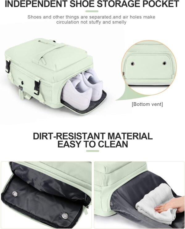 Travel Backpack for Women Men,Laptop Carry on Backpack Airline Approved,Personal Item Size Gym Hiking Backpack Weekender Casual Daypack Backpack Waterproof Bag with Shoe Compartment,Mint Green - Image 6