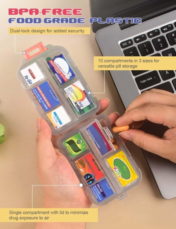 3 Pcs DIY Travel Pill Organizer with Labels Pocket Pharmacy, 3 Pill Box & 420 Medicine Labels, Portable Travel Essentials Mini Pill Container 7 Day Pill Case Storage Vitamin Fish Oil (Set B) - Image 4
