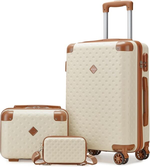 Joyway Carry on Luggage 20 Inch Suitcase Set 3 Piece with Spinner Wheels,Hardside Carry on suitcase 22x14x9 Airline Approved with Combination Lock(20-Inch, White Brown) - Image 2