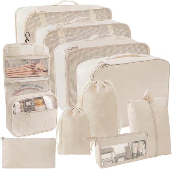 SLMT Travel Organizer 10 Set, Suitcase Organizer Bags Set, Travel Cubes for Packing, Luggage Organizers for Suitcase, Carry On Travel Organizer Bags (Beige) - Image 2