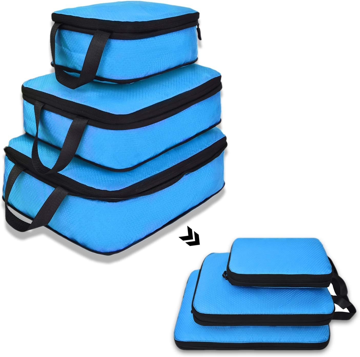 YZAOLL Compression Packing Cubes for Travel Small Expandable Packing Organizers 3pcs Set Blue - Image 2