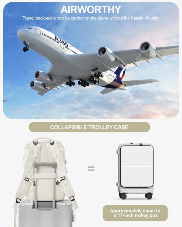 suwasp Large Travel Backpack for Women Men Airline Approved Carry On Personal Item Backpack Bag Frontier Airlines Personal Item Bag Flight Approved Luggage Backpack - White - Image 4