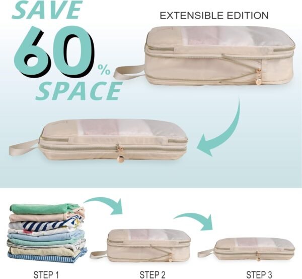 See Through Expandable Compression Packing Cubes, Mesh Travel Packing Cubes for Suitcases, Lightweight Organizers Bag Set for Travel Essentials for Luggage - Image 6
