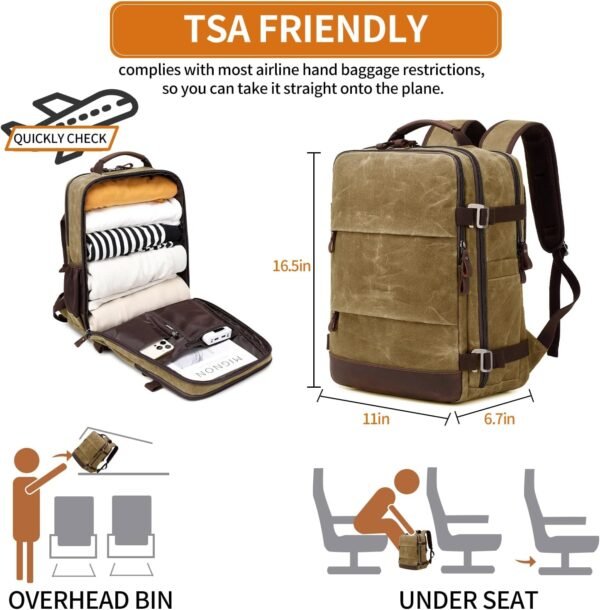 Travel Backpack for Men Carry On Backpack Flight Approved Personal Item Backpack, 17 inch Laptop Backpack Casual Daypack Weekender Business Hiking Backpack, Brown - Image 5
