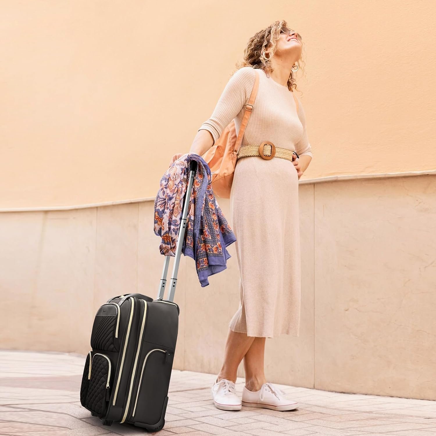 Small Underseat Carry On Luggage with Wheels, Lightweight Travel Airline Approved Personal Item Bag, Multiple Compartments Carry-On Rolling Suitcase for Women, Black Gold - Image 4