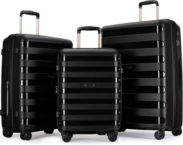 PP material 3-piece expandable luggage sets with Spinner Wheels， Suitcase with TSA Lock，Large Luggage for Family Travel carry on 20/24/28，Black color - Image 2
