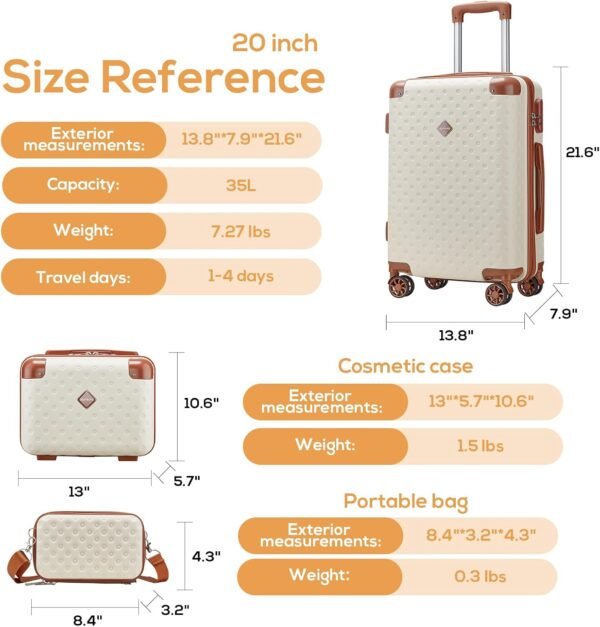 Joyway Carry on Luggage 20 Inch Suitcase Set 3 Piece with Spinner Wheels,Hardside Carry on suitcase 22x14x9 Airline Approved with Combination Lock(20-Inch, White Brown) - Image 8