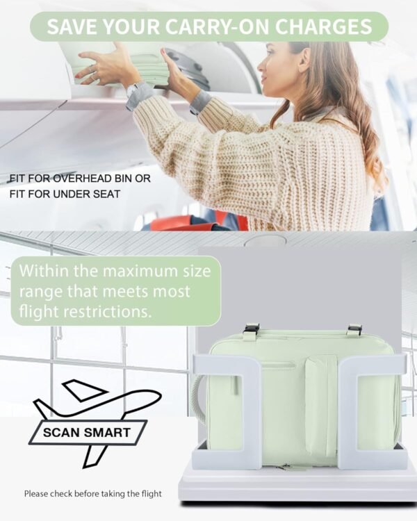 Travel Backpack for Women Men,Laptop Carry on Backpack Airline Approved,Personal Item Size Gym Hiking Backpack Weekender Casual Daypack Backpack Waterproof Bag with Shoe Compartment,Mint Green - Image 3