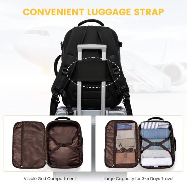 LOVEVOOK Large Travel Backpack for Women, 40L Carry On Backpack Flight Approved,Waterproof Suitcase with 3 Packing Cubes, Anti-Theft Business College Weekender Overnight Daypack, Black - Image 8