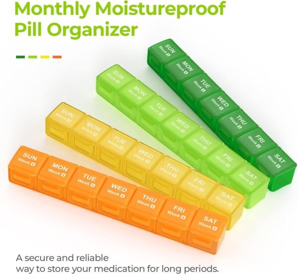 AUVON Monthly Pill Organizer Moistureproof, Large 28 Days Pill Case with Removable 4 Weeks Pill Box Rows, Travel-Friendly Pill Container for Fish Oils, Vitamins, Supplements and Medications - Image 3