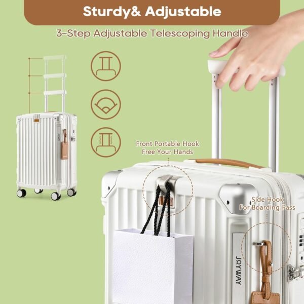 Joyway Carry On Luggage, Expandable Suitcase with Smart Luggage Cup Holder and USB Port, 20 IN Hardside Luggage with TSA Lock Spinner Double Wheels, White - Image 6
