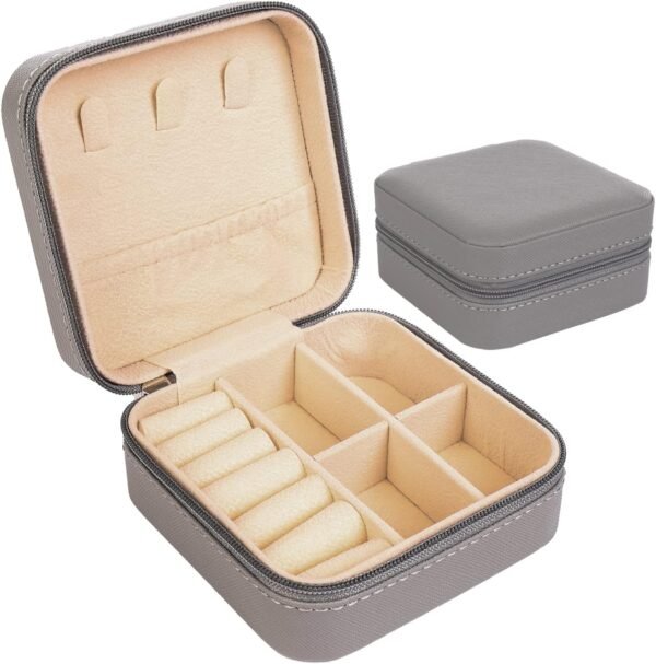 KElofoN Travel jewelry Organizer Travel jewelry case Travel Jewelry box Small Jewelry Organizer Box for Girls Women (1, Full grey) - Image 2
