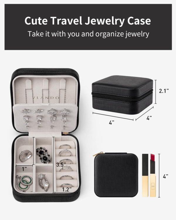 Vlando Travel Jewelry Case, Small Travel Jewelry Organizer Box for Girls Women - Black - Image 5