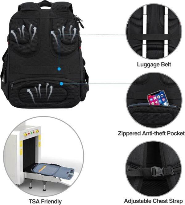 KROSER Travel Laptop Backpack 17.3 Inch XL Computer Backpack with Hard Shell Saferoom RFID Pockets Water-Repellent Business College Daypack Stylish Bag for Men/Women-Black Grey - Image 6