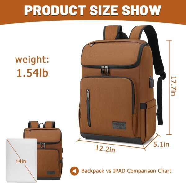 YALUNDISI Laptop Backpacks Travel Backpack Carry On Backpack Casual Daypack with USB Charging Port for Men Women Brown - Image 4