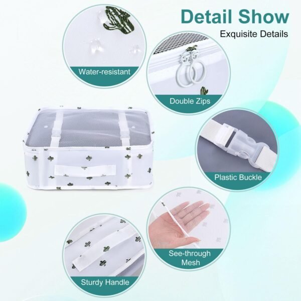 12 Set Packing Cubes for Suitcases, Various Sizes Packing Organizer Bags Set for Travel Accessories Luggage Carry On, BESBESME Travel Essentials for Clothes Shoes Cosmetics Toiletries, Cactus White - Image 5