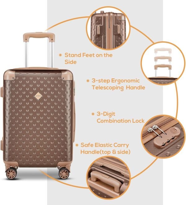 Joyway Carry on Luggage 20 Inch Suitcase Set 3 Piece with Spinner Wheels,Hardside Carry on suitcase 22x14x9 Airline Approved with Combination Lock(20-Inch, Brown) - Image 5