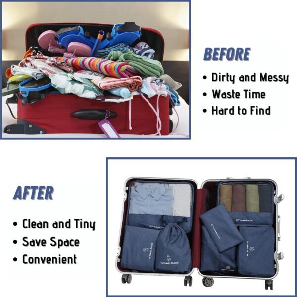 7 Pcs Set Travel Packing Cubes for Suitcases | Compression Packing Cubes for Luggage | Lightweight Packing Organizers | Organizer Cubes for Travel Essentials | Travel Accessories (Dark Blue) - Image 3