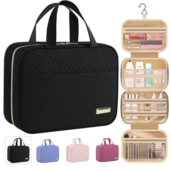 HOTOR Travel Toiletry Bag - Toiletry Bag w/Hanging Hook - Spacious Toiletry Bag for Women & Men, Makeup Bag/Big Comparment, Waterproof for Travel Accessories, Travel Essentials, Medium, Black - Image 2