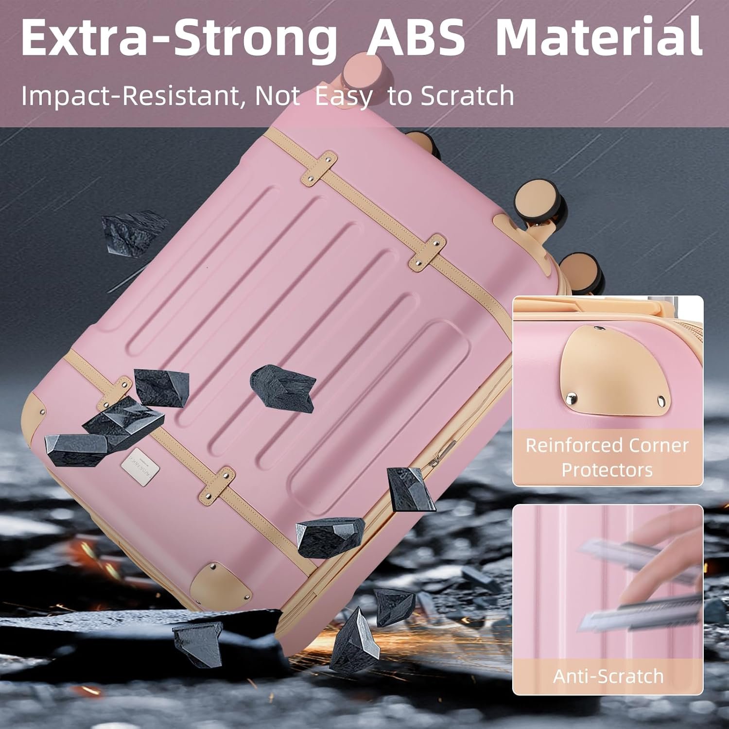 LARVENDER Luggage Sets 6 Piece, Expandable Luggage Hardshell Suitcase Sets with Spinner Wheels TSA Locks, Vintage Travel Luggage Set Clearance for Men and Women, Pink - Image 6