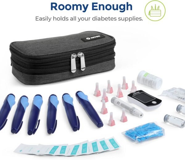 AUVON Insulin Cooler Travel Case, Expandable Insulated Diabetic Bag with 2 * 180g Ice Packs for Double Cooling Time, Portable Medication Cooler Bag for Insulin Pens and Blood Glucose Monitor Supplies - Image 4