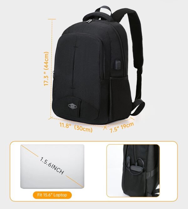 Zecti Black Travel Laptop Backpack for Men Women Durable Carry on Backpack for Work, Travel, College Backpack with USB Charging Hole, Water Resistant, Large Capacity - Image 5