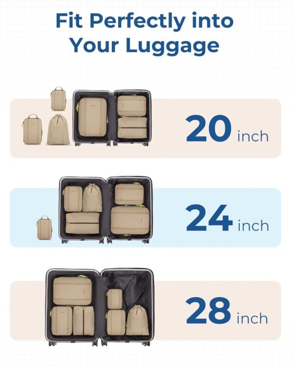 BAGSMART Compression Packing Cubes, 6 PCS Water-Resistance Packing Cubes for Travel, Packing Cubes for Suitcases, Lightweight Luggage Packing Cubes for Travel Essentials, Khaki - Image 4
