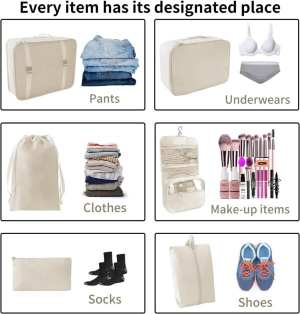 SLMT Travel Organizer 10 Set, Suitcase Organizer Bags Set, Travel Cubes for Packing, Luggage Organizers for Suitcase, Carry On Travel Organizer Bags (Beige) - Image 4