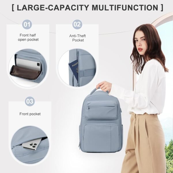 coowoz Travel Backpack for Women Men Mochila de Viaje Laptop Work Backpack Hiking Gym College Backpack Rucksack Travel Essentials Personal Item Travel Bag Carry on Backpack Flight Approved Blue - Image 4