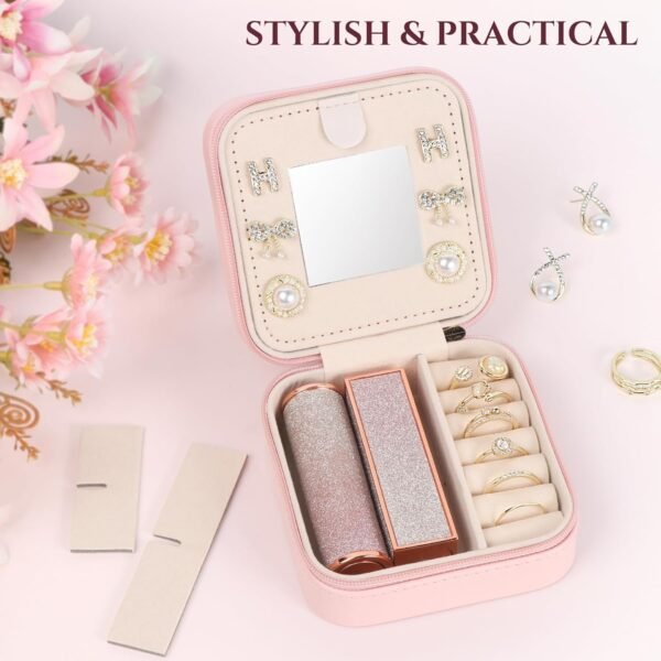 2024 Gifts for Her - Travel Jewelry Case, Small Travel Jewelry Organizer Box, Personalized Initial Pink Travel Jewelry Box Gifts for Women Teens Girls - Image 6