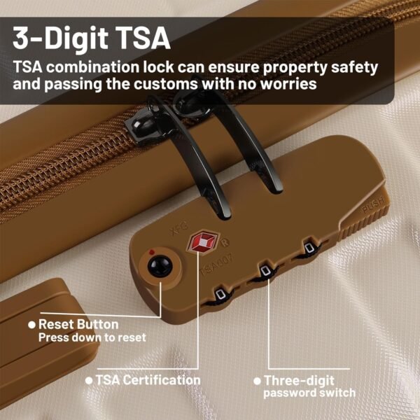 Luggage Set 3 Piece Carry On Suitcase Hardside, Lvory, 28/24/20 Inch - Image 5