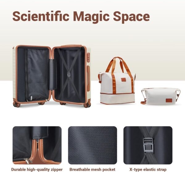 Joyway Luggage Sets 4 Piece Suitcase Set, Hardside Carry on Suitcase Sets with Spinner Wheels and Combination Lock, Travel Luggage Set for Women, Beige Brown - Image 9