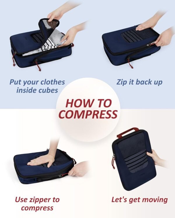 BAGSMART Compression Packing Cubes for Travel, 6 Set Travel Packing Cubes for Suitcases, Compression Suitcase Organizer Bags Set for Travel Essentials, Lightweight Packing Organizers - Image 6