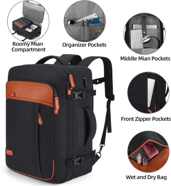 Travel Laptop Backpack,42L Carry on Luggage, Flight Approved Expandable Backpack,Business Anti Theft Weekender Bags for Women Men, Water Resistant Expandable Backpacks With 4 Packing Cubes - Image 6