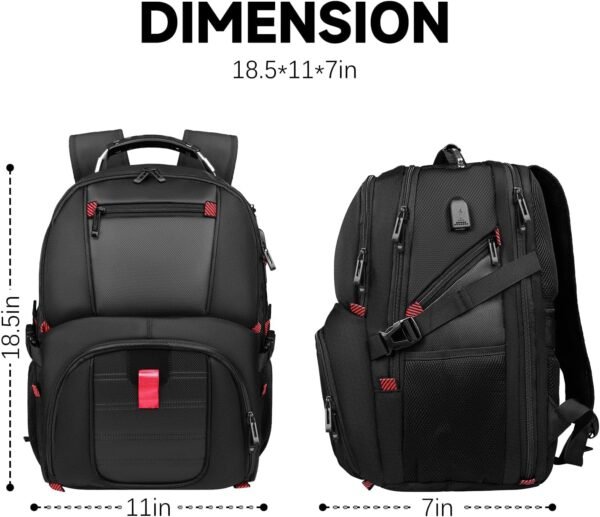 Extra Large Travel Backpack, 50L Big Capacity Travel Laptop Backpack for Men Him Women, TSA Airline Approved Luggage Business Computer Work Nursing Computer College Bag 17 Inch Computer, Black - Image 7