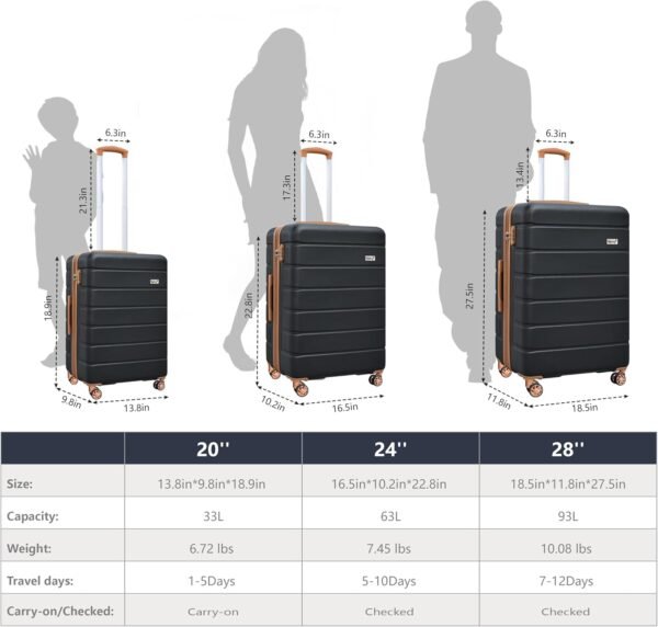 Explorer Lightweight Hardside Expandable Luggage Spinner Wheels Suitcase W/TSA Lock, Black-Brown, New-3 Piece Set - Image 3