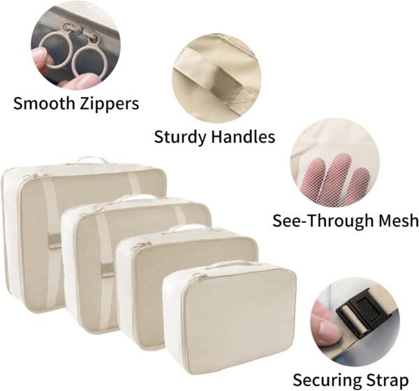 SLMT Travel Organizer 10 Set, Suitcase Organizer Bags Set, Travel Cubes for Packing, Luggage Organizers for Suitcase, Carry On Travel Organizer Bags (Beige) - Image 5