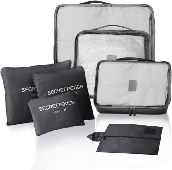 7 Set Packing Cubes,Travel Essentials for Carry On,Lightweight Essential Travel Luggage Packing Organizers,Clothes and Shoes,Cube with Zipper,Travel Accessories with A Shoe Bag -(Black） - Image 2