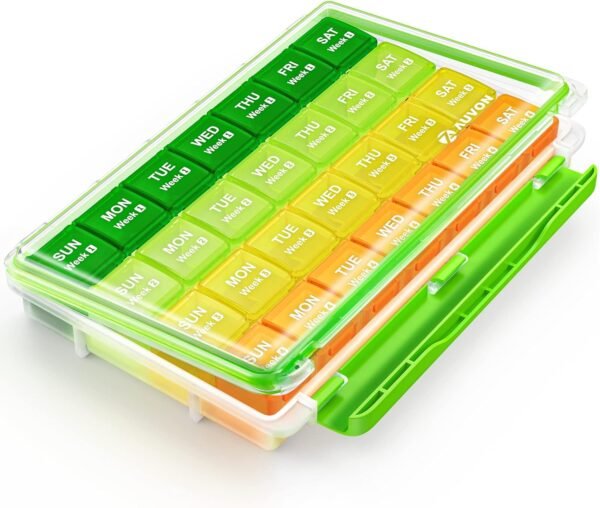 AUVON Monthly Pill Organizer Moistureproof, Large 28 Days Pill Case with Removable 4 Weeks Pill Box Rows, Travel-Friendly Pill Container for Fish Oils, Vitamins, Supplements and Medications - Image 2